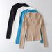 Aria Basics Aria Basics New European And American Style Sexy Deep U-neck Basic Pure Desire Slim-fit Long-sleeve Pullover Knit Top For Women_ecoleips.com
