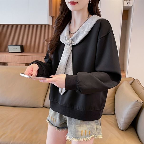 Autumn And Winter Thin Design Niche Gray V-neck Sweatshirt Jacket For Women, Korean Style Loose High-end Trendy Top_ecoleips.com