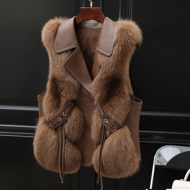 Women's Fur Vest, Long Sleeve Puffer Jacket, Chic Layering Piece For Fall & Winter, Trendy Streetwear (S-XL), Beige & Camel Options_ecoleips.com