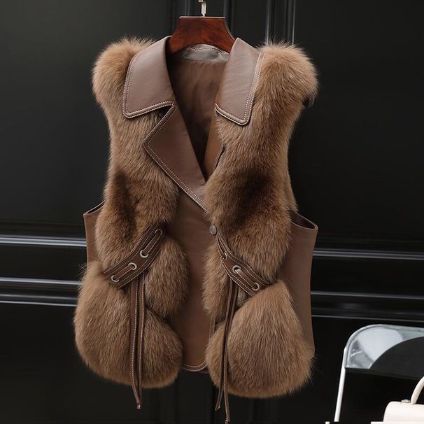 Women's Fur Vest, Long Sleeve Puffer Jacket, Chic Layering Piece For Fall & Winter, Trendy Streetwear (S-XL), Beige & Camel Options_ecoleips.com