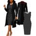 Plus Size Women's Elegant Two Piece Set - Solid Color Blazer & Color Block Dress Polka Dot Detailing England Style Fashion_ecoleips.com