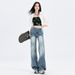 Attention-Grabbing Moment: American Retro Cracked Denim Jeans For Women, Spring Season, Low-Waisted, Wide-Leg,_ecoleips.com