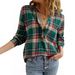 Fall And Winter Women's V-Neck Plaid Shirt Fashion Casual Shirt Button_ecoleips.com