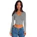 Cross-border Bestseller Ribbed Base Shirt Button-up Cardigan Regular Shoulder T-shirt 2025 New Sexy Cropped Y2K Women's_ecoleips.com