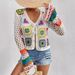 Women's Clothing Retro Ethnic Style Hook Flower Rainbow Long Sleeved Cardigan Hand Knitted Sweater Hollow Knitted Top_ecoleips.com