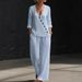 Women's Minimalist Elegant Two Piece Set V Neck Diagonal Button Loose Shirt And Wide Leg Pants Spring Summer New Clothing_ecoleips.com