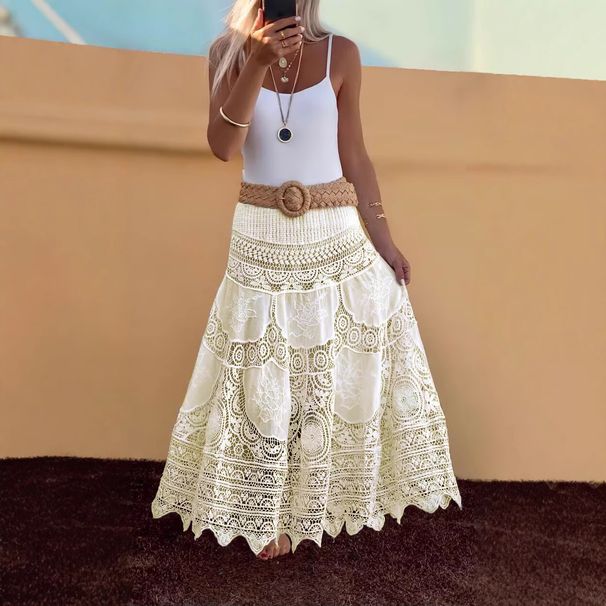 Women's Clothing New Hook Hollow Elastic Knit Skirt_ecoleips.com