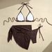 Aria Basics New European And American Three-piece Swimsuit Set With Camellia Pattern, Towel Fabric, Cross-border Bikini,_ecoleips.com