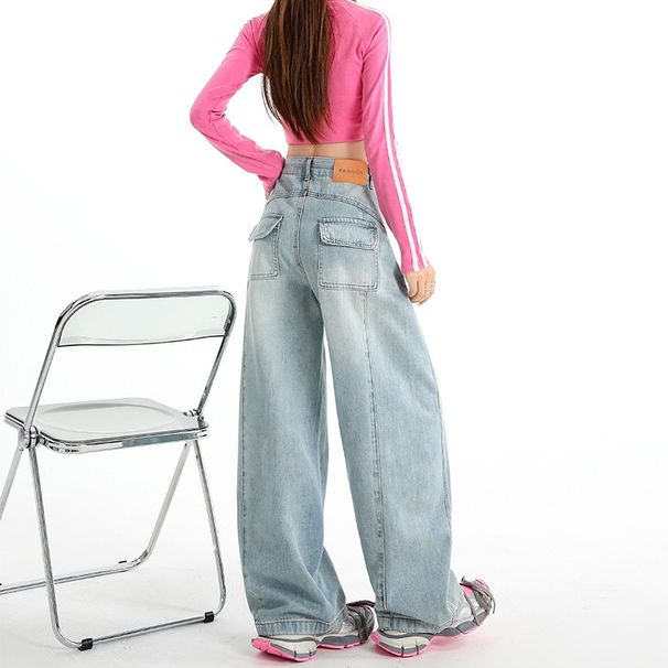 2026 Spring New Style Flap Design High-Waisted Loose-Fit Straight Wide-Leg Floor-Length Jeans For Women_ecoleips.com