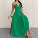 Women's Summer Sleeveless Wrap Dress Halter Neck Maxi Dress with Pockets Breathable Flowy Beach Wedding Party Casual Sundress_ecoleips.com