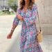 In-stock Cross-border Women's Clothing 2025 Autumn New Fashion V-neck Long-sleeve Mid-length Bohemian Dress_ecoleips.com