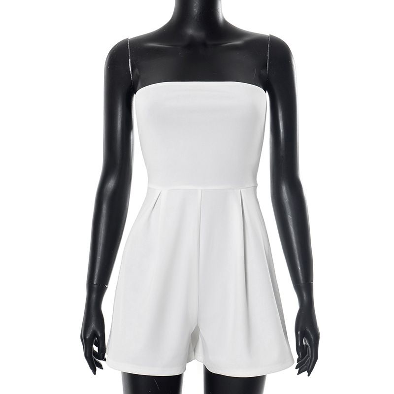 Summer Women's Strapless Backless Jumpsuit High Waisted Shorts Solid Color European American Style New Clothing_ecoleips.com
