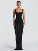 Mozision Backless Ruched Sexy Maxi Dress Women Elegant Square Collar Tapered Straps Sleeveless Bodycon Club Party Long Dress_ecoleips.com