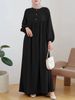 Cross-Border New Muslim Women's Long Robe Fashion Casual Puff Sleeve Simple Loose Solid Color Dress_ecoleips.com