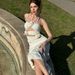 Summer Temperament White Hanging Neck Pleated Hollow Flower Slim Women's Elastic French Long Dress_ecoleips.com
