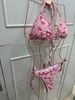 Geluboao Solid Ribbed Bikini Set High Leg Thong Knot Front Padded Swimwear_ecoleips.com