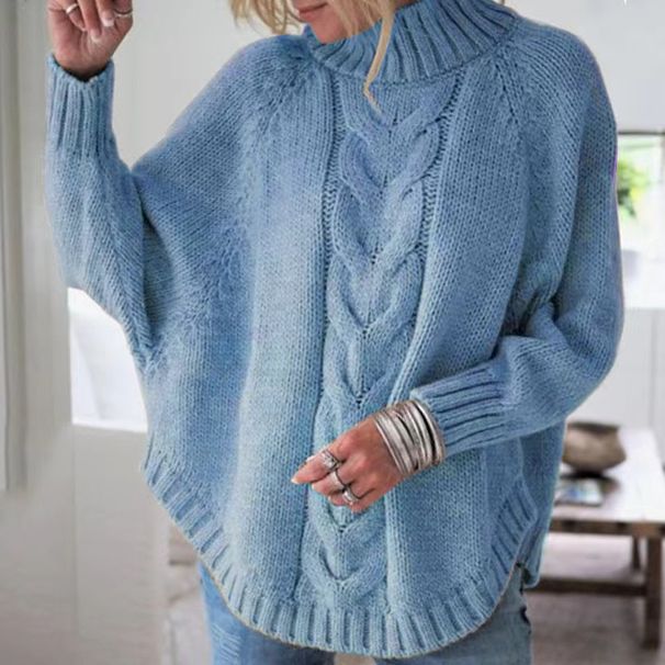 Women's Batwing Sleeve Knitted Sweater - Soft Cotton Blend High Neck Pullover, Loose Fit Casual Elegant Tops For Fall Winter (Multiple Colors & Sizes)_ecoleips.com