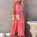 Elegant Tiered Maxi Dress For Women - Flowy Summer Floor-Length Dress With Straps, Round Neck & Loose Fit_ecoleips.com