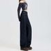 Autumn And Winter Wom's Dark Blue Loose-fitting Patchwork Straight-leg Fashion Versatile Curved-cut Long Jeans For_ecoleips.com