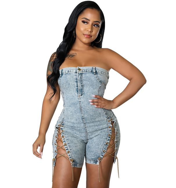 Women's Sexy Off-Shoulder Denim Dress Spring New Arrival With Copper Chain Clothing_ecoleips.com