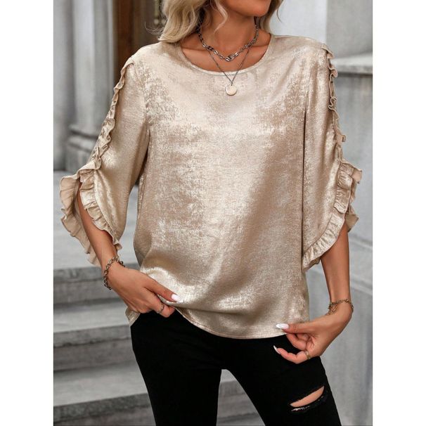 Women's Clothing Summer Loose Casual Round Neck Solid Color Lotus Leaf Sleeve Tops For Women_ecoleips.com