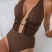 2026 Women's European American Style Drawstring Backless Halter Neck Sexy Solid Color Deep V One Piece Swimsuit Bikini_ecoleips.com