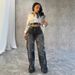 Women's Clothing Washed Denim Cross Hip Hop Straight Trousers_ecoleips.com