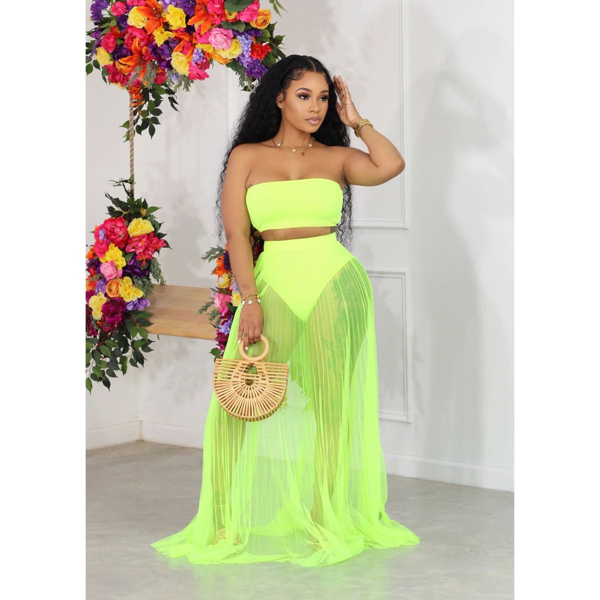Women's Mesh Two Piece Swimsuit D10032 Party Beach Clothing_ecoleips.com