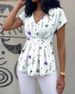 Women's Floral V-Neck Blouse Soft Polyester Top with Feminine Floral Print for Vacation_ecoleips.com