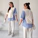 Women's Clothing Autumn New Contrast Striped Strappy Short Sleeved Tops Casual Trousers Suits Women's Clothing_ecoleips.com