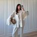 Fashionable Loose plus Size Women's Clothing Set Long Sleeved Tie Waist Shirt Cardigan Trousers_ecoleips.com