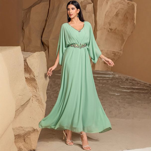 Women's Clothing Solid Color Elegant Swing V Neck Dress_ecoleips.com