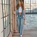 Trendy Denim Jacket & Pants Set – Oversized Two-Tone Women's Outfit, Streetwear Spring Collection_ecoleips.com