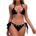 Summer New Women's Clothing Solid Color Bikini Swimsuit Flattering Striped Design Lace Up Shell Three Piece_ecoleips.com