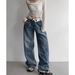 Women's Clothing Waist Jeans Retro Niche Design Loose Wide Leg Pants Simple Casual Straight Pants_ecoleips.com