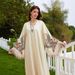 Women's Long V Neck Robe Dress Printed Tassel NC44 Elegant Muslim Fashion Cross Border Clothing_ecoleips.com
