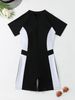 Aria Basics 2026 European And American Cross-border New Color-blocked Sports Casual One-piece Swimsuit, Conservative Women's_ecoleips.com