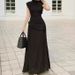 Summer Off-Shoulder Sleeveless Slim Fit Dress for Women High-Waisted Pleated Cross Border European American Style_ecoleips.com