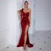 2025 New Cross-Border Foreign Trade Fashion Off-Shoulder Slit Long Sexy Evening Gown Solid Color Dress_ecoleips.com