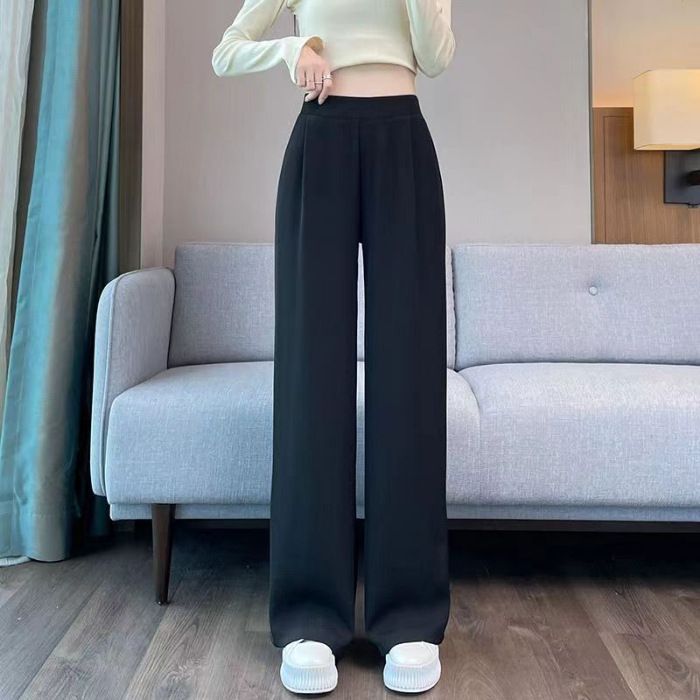 "Women's High-Waisted Wide Leg Dress Pants Lightweight Polyester Straight Cut Office Casual Trousers For Petite & Plus Size"_ecoleips.com