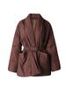 Fashion Brown Cotton-padded Coat Women's V-neck Loose Big Pockets Sashes Thick Warm Jacket Winter New NCHT_ecoleips.com