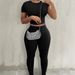 8420 Fashion Casual Solid Color Two-Piece Short Sleeve T-Shirt Slim Fit Long Pants Set Women's Clothing_ecoleips.com