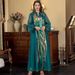 Muslim V Neck Long Sleeve Ladies Robe Fashionable Ostrich Hair Sequin Dress Abaya_ecoleips.com