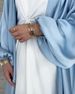 Muslim Women's Satin Dress With Puff Sleeves Middle Eastern Cardigan Robe Abaya - Summer Winter Spring/Autumn Versatile Polyester Clothing_ecoleips.com