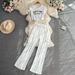 Fashion Set For Women: Sexy Crop Top With Letter Print T-Shirt And High-Waisted Slimming Cargo Wide-Leg Pants_ecoleips.com