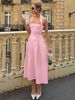 Hugcitar Women Elegant Halter Sleeveless Ruched Frill Zipper Sexy Solid Maxi Dress Summer Fashion Party Birthday Vacation Outfit_ecoleips.com