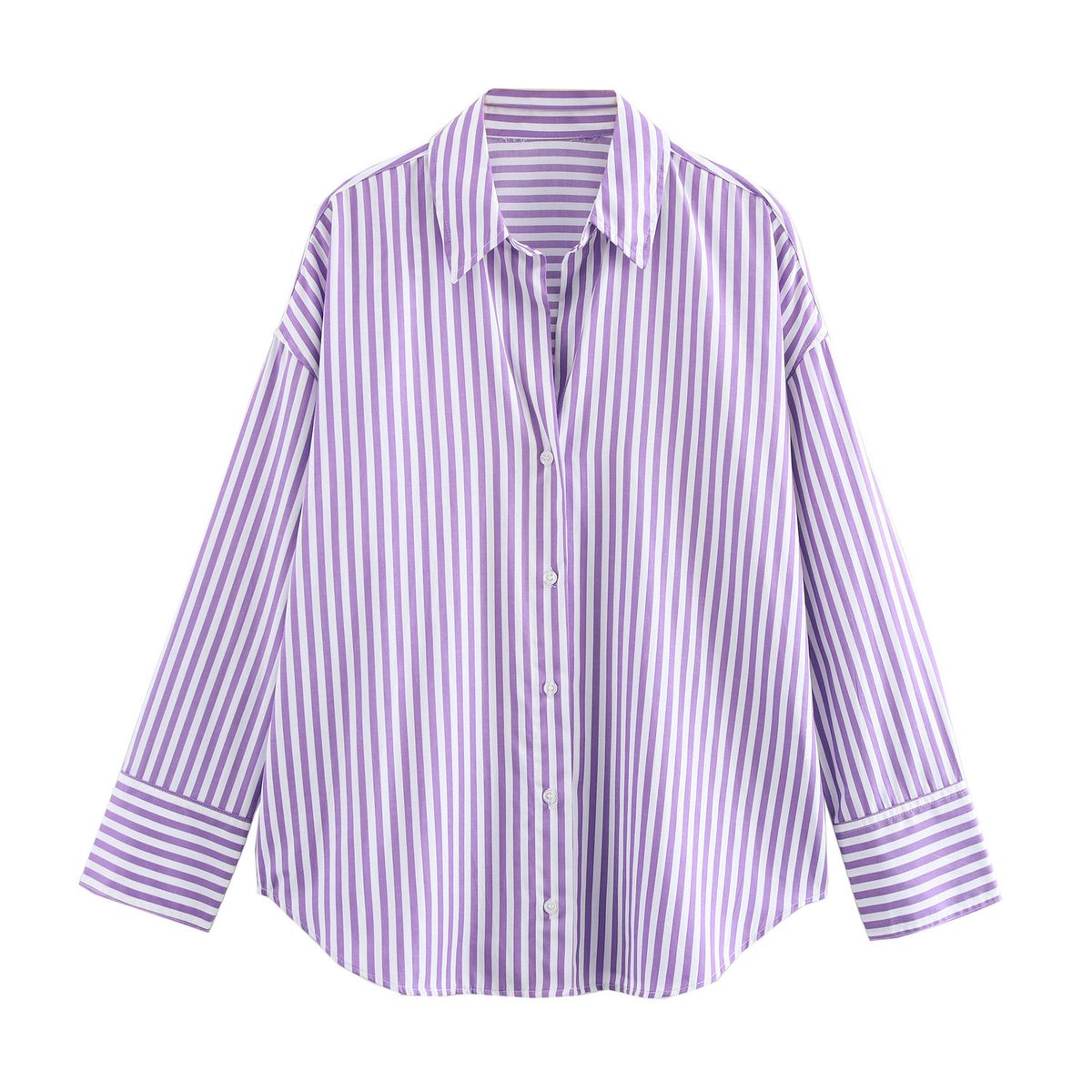 Women's European And American Style Striped Lapel Long Sleeve Loose Shirt Spring Autumn New Fashion Versatile Single Breasted Top_ecoleips.com