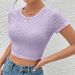 Voya Women's 2026 Spring/Summer New Solid Color Hollow Out Sexy Spicy Girl Open Navel Knitted Top_ecoleips.com