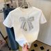 Women's White Printed T-Shirt Bow Decoration Short Sleeve Casual Top Trendy Summer Design Fashion All Match Ins Niche_ecoleips.com
