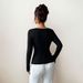 Voya Women's Slanted Neck Pleated Design With Unique Temperament, Long Sleeved Western-style Slim Fit And Slimming Effect, Spring And Autumn Base Top_ecoleips.com